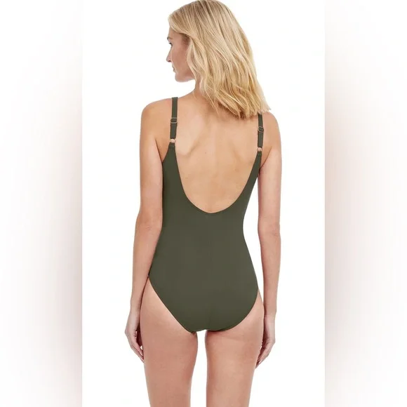 Gottex Lattice Women’s Surplice V Neck One Piece Swimsuit Essential Soft Cups - Picture 4 of 9